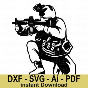 Tactical Soldier Svg Dxf Png Pdf Digital Download, Military Soldier Silhouette, Army Combat Vector Art Cricut File