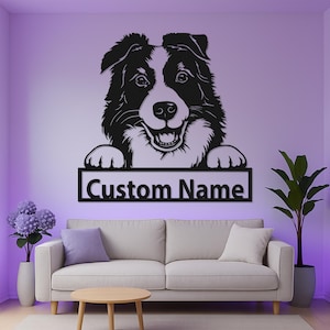 Custom Border Collie Dog Led Light Metal Wall Art, Personalized Pet Portrait Decor, Unique Gift for Dog Owner, Home Accent