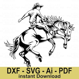 Cowboy Riding Bucking Horse Svg Dxf Png Pdf Digital Download, Rodeo Western Silhouette Clipart for Cricut Cut Files