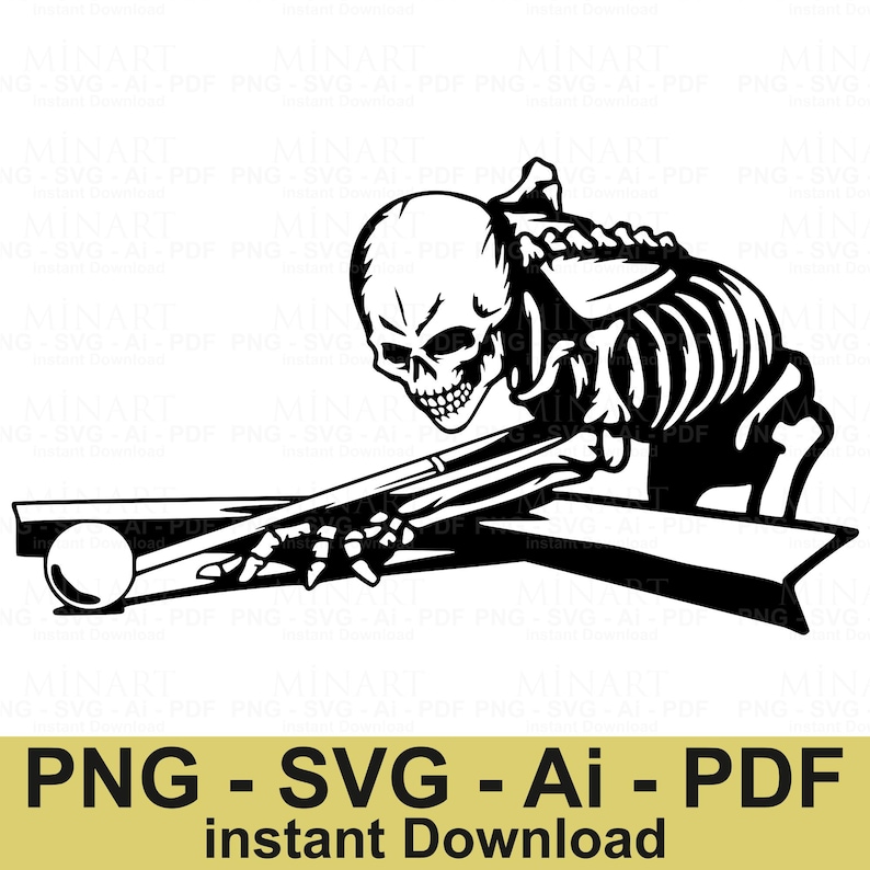 Skeleton Playing Pool SVG, Billiards Skull Vector Clipart (digital File ...