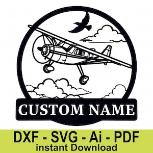 Art mural avion personnalisé dxf svg, modèle prêt pour la découpe laser, fichier GlowForce ou Cricut, avion Svg, Svg avion, avion dxf, Svg,