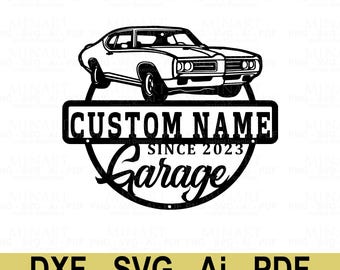 Benutzerdefinierte Name Garage Schild, Oldtimer, Laser Cut Dateien (SVG, DXF, PDF)