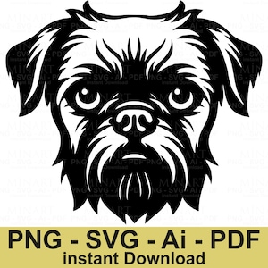 Cane Griffon di Bruxelles SVG, Silhouette nera Griffon Clipart, Linea arte testa di cane, File di taglio per Cricut e Silhouette, Download immediato