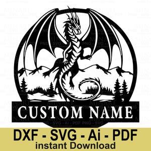 カスタムドラゴンネームサイン SVG DXF デジタルダウンロード 壁アートや装飾用のレーザーカットファイル CNC ファイル