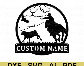 Cowboy Ranch Schild, Laser geschnitten Datei, benutzerdefinierter Name Western Dekor (digitaler Download)