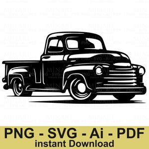 Vintage Pickup Truck Svg Dxf Png Pdf Digital Download, Classic Retro Vehicle Cricut Silhouette Laser Cut Files