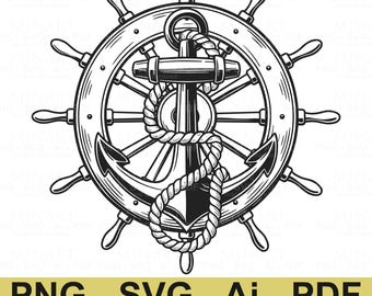 Ancla y timón de barco (SVG/Clipart náutico) (Descarga digital)