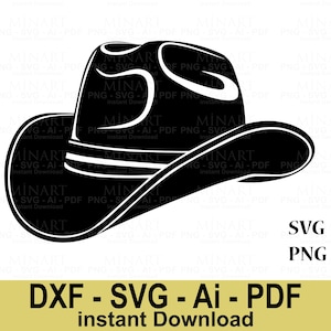 Cowboy Hat Svg Dxf Png Pdf Digital Download, Western Cowboy Hat Clipart, Country Western Vector for Cricut Silhouette Cut Files