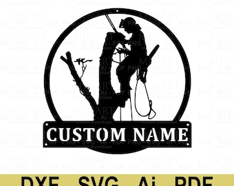 Baum Kletterer Silhouette Laser Cut Wand Kunst DXF Datei Benutzerdefinierte Namen Zeichen SVG PDF für Werkstatt, Cnc Glowforge Cricut