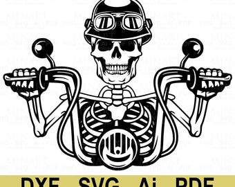 Fichier SVG motard squelette, clipart tête de mort moto (téléchargement numérique)