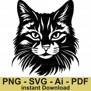 Chat Maine Coon Svg, Png, AI, téléchargement numérique PDF, Clipart chat, cadeau pour amoureux des animaux de compagnie, conception de chat de vecteur, sublimation Cricut, fichier de coupe Silhouette