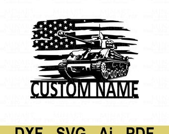 Panzer Amerikanische Flagge Laser Cut Wand Kunst DXF Datei Digitaler Download, Benutzerdefinierte Militär Dekor SVG PDF Cnc Kompatibel