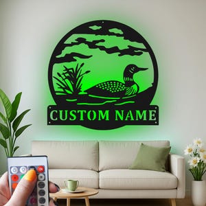 Custom Common Loon Led Light Metal Wall Art, Realistic Lake Bird Silhouette Decor, Personalized Cabin Gift for Nature Lovers