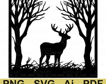 Deer Forest Scene SVG, Laser Cut Design (Digital Download)