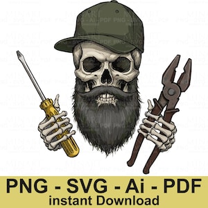 Skull Mechanic Svg Png , Skull Svg , Wrenches Svg , Tools Svg , Repair Svg , Bearded Skull Svg , Digital Download , Instant Download