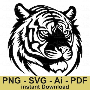 Tiger Head Svg, Majestic Wild Animal Face Cut File, Cricut & Silhouette Tiger Clipart, Jungle Animal Design Png Pdf