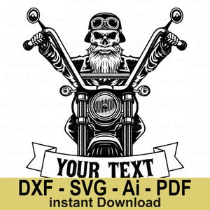Biker Skull Svg, Motorcycle Rider Skeleton Digital Clipart, Editable Text, Vintage Biker Design, Cricut Silhouette Craft File