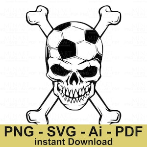 Soccer Skull Crossbones Svg Png Dxf Pdf Digital File Instant Download for Cricut Silhouette Sports Shirt Decal Design