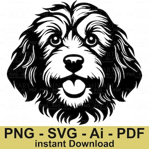Cavapoo Dog Head SVG PNG PDF Ai Cut File, Cavapoo Silhouette Vector, Cute Puppy Clipart, Instant Download Dog Lover Gift Design