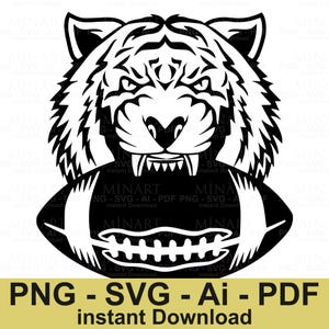 Tiger Football Svg, Fierce Tiger Mascot Digital Cut File, Football Team Spirit Animal Design, Cricut Silhouette Png Dxf Pdf
