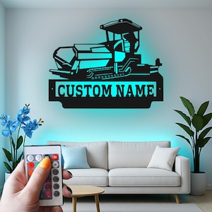 Custom Asphalt Paver Machine Led Light Metal Wall Art, Personalized Construction Worker Gift, Heavy Equipment Decor