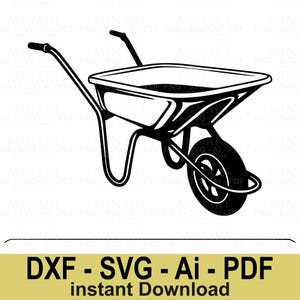 Kruiwagen Svg Dxf Png Pdf digitaal bestand - tuingereedschap Clipart voor Cricut, silhouet, DIY-tuinprojecten