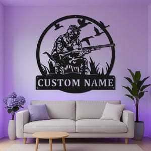 Custom Duck Hunter Led Light Metal Wall Art, Realistic Hunting Scene Silhouette, Personalized Gift for Hunter, Cabin Decor