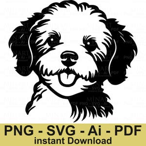 Shih Tzu Dog SVG, Silhouette tête de petit chien, Clipart visage de chiot, dessin au trait noir, téléchargement immédiat pour Cricut & Silhouette