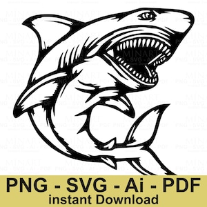 Aggressive Shark Svg Digital Download, Shark Clipart Cut File for Cricut & Silhouette, Ocean Predator Vector Art