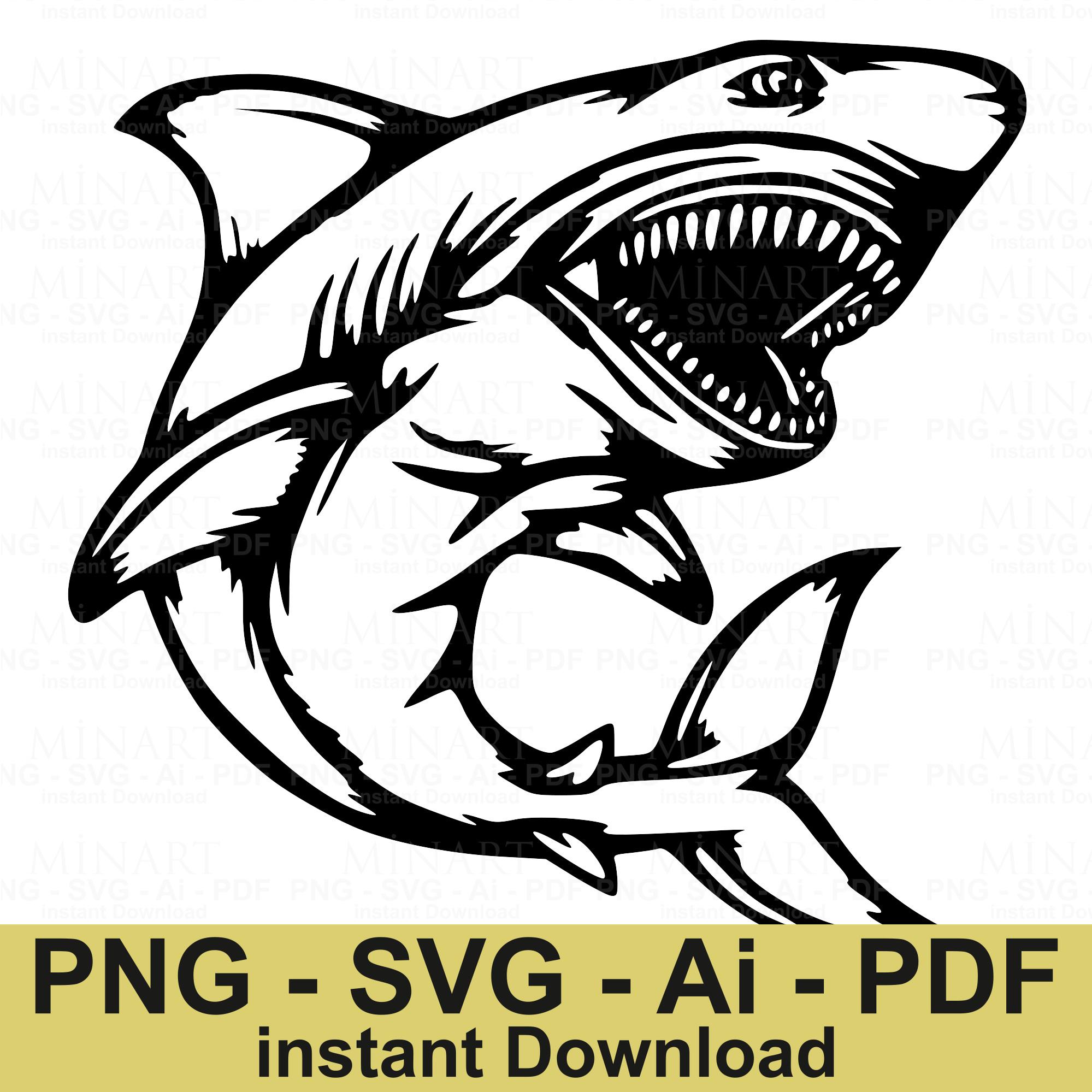 Aggressive Shark Svg Digital Download, Shark Clipart Cut File for ...