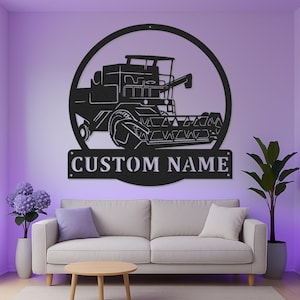 Custom Combine Harvester Led Light Metal Wall Art, Personalized Farm Equipment Decor, Farmer Gift for Barn or Man Cave