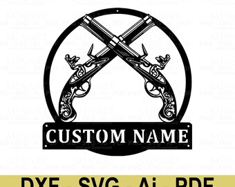 Vintage Pistole Benutzerdefinierte Name Laser Cut Wand Dekor DXF Datei digitaler Download, rustikale Pistole Kunst für Man Höhle, SVG PDF Cricut