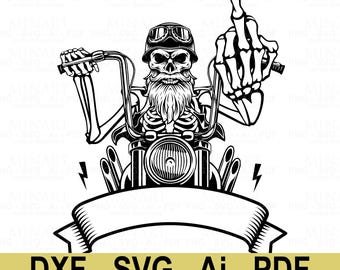 Motard squelette SVG, crâne de motard drôle (téléchargement numérique)