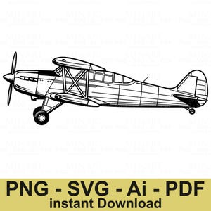 Doppeldecker SVG, Vintage Flugzeug SVG Klassische Propeller Flugzeug Clipart Retro Luftfahrt Digital Cut-Datei PNG svg Ai Pdf für Cricut und Sublimation