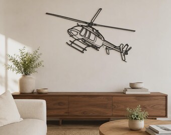 407GX Angle, Minimalist Helicopter Silhouette, Metal Wall Art | Matte Black Steel | Multiple Sizes