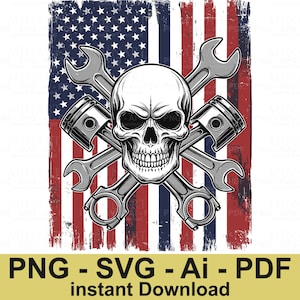Us Skull Mechanic Svg Png , Skull Svg , Mechanic Svg , Wrenches Svg , Tools Svg , Repair Svg , Digital Download , Instant Download