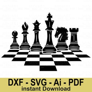 Chess Pieces Svg Dxf Png Pdf Digital Download, Chessboard Strategy Game Clipart, Cricut Silhouette Vector Art