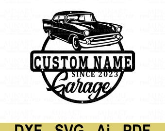 Vintage Auto Garage Schild, Laser Cut Datei (SVG, DXF, PDF)