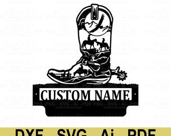 Custom Western Boot Namensschild Laser Cut Datei (Digitaler Download)