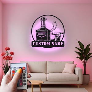 Custom Bourbon Whiskey and Cigar Led Light Metal Wall Art, Vintage Bar Decor, Personalized Gift for Whiskey Lover