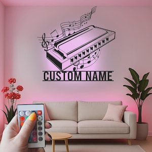 Custom Harmonica Metal Sign, Lighted Wall Art Gift