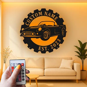 Custom Classic Convertible Sports Car Led Light Metal Wall Art, Vintage Automotive Decor for Garage, Car Enthusiast Gift