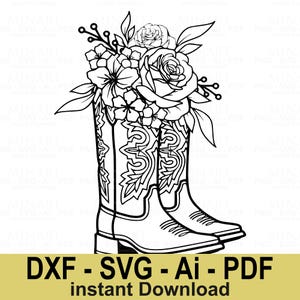 Western Cowboy Boots Floral Svg  Country Cowgirl Flower Boots Digital Download for Cricut Silhouette DIY Craft
