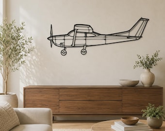 182H Skylane, Minimal Airplane Silhouette | Decorative Metal Wall Art | Multiple Sizes, Matte Black