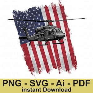 Helicóptero Militar SVG PNG PDF Ai Clipart | Bandeira Americana Exército Helicóptero Vetor | Design de Aviação Patriótica para Cricut e Silhouette Crafts