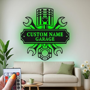 Custom Garage Led Light Metal Wall Art, Personalized Mechanic Workshop Decor, Unique Gift for Car Enthusiasts