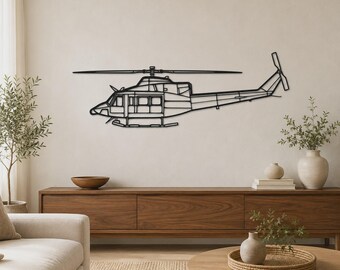 Helicopter Wall Art, 412EP Silhouette, Metal Aviation Decor - Matte Black, Multiple Sizes, Pilot Gift