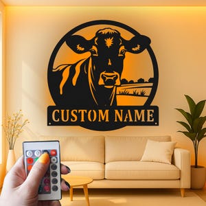 Custom Dairy Cow Led Light Metal Wall Art, Realistic Farm Animal Silhouette Decor, Personalized Gift for Farmer, Farmhouse Accent