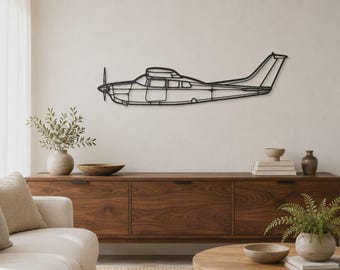 210 Centurion, Matte-Black Airplane Silhouette, Aviator Wall Decor | Metal Art | Multiple Sizes