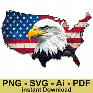 愛国的な白頭鷲のイラスト SVG PNG、アメリカン イーグルのクリップアート、T シャツと昇華用の米国旗の鷲のデザイン、デジタル ダウンロード